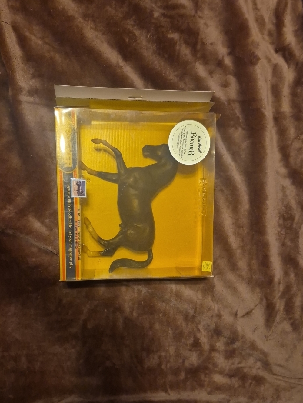 Breyer Black Horse Figurine with Yellow Display Backing